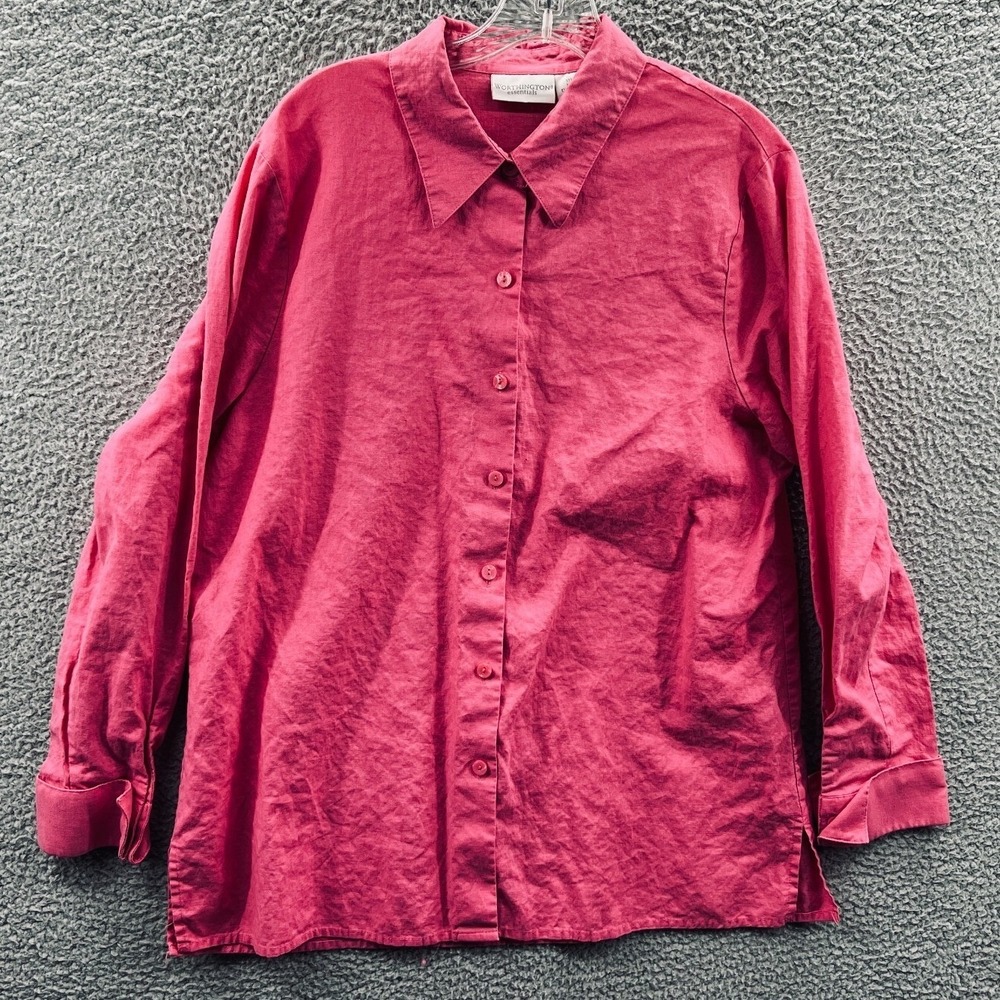 Womens Minimalist Blouse L Linen Blend Career Office Capsule Coastal Relaxed